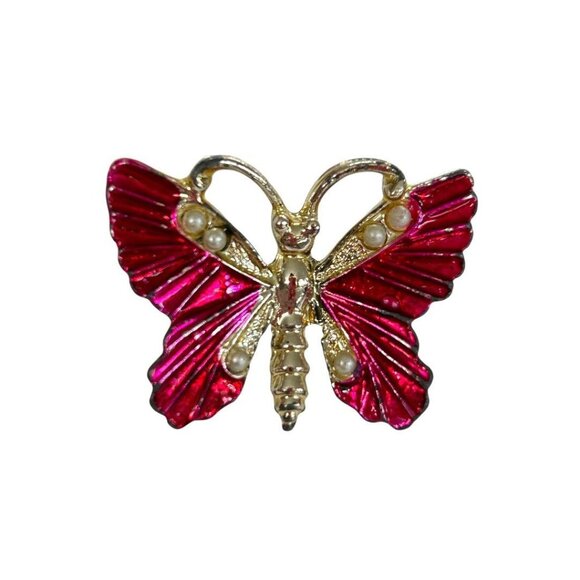 Scatter Pins Set of 2 Butterfly Hot Pink Goldtone Brooch Pin 1" - Picture 4 of 5